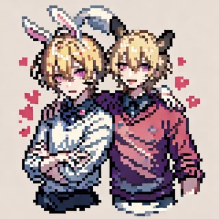 Male, blonde_hair, pink_cropped_sweater, black_leggings, gyru,, short_hair, rabbit_bow,<lora:659111690174031528:1.0>