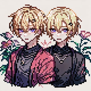 Male, blonde_hair, pink_cropped_sweater, gyru, short_hair, hair_ornament,<lora:659111690174031528:1.0>