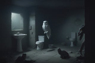 washroom,((ghost)),owl,dinosaur,ruins,dark