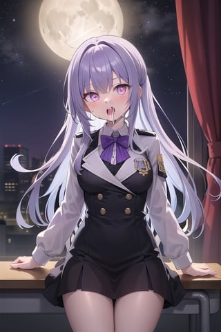 dark_classroom,night,undermoon, ((purple_glowing_eyes)),saliva,see_through_uniform