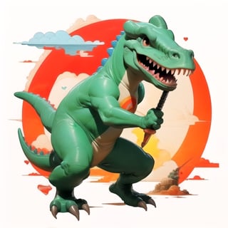  male super cute dinosaur inside a circle background, cute cartoon style, colorful, very clear, very creative, beautiful, childish cute cartoon style:1.3, weapon,