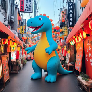 male super cute dinosaur inside a circle background, colorful, very clear, very creative, beautiful,  exceptional cute dinosaur anatomy ,syonbenyokocho, street