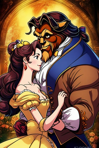 (Best quality) (masterpiece) A beautiful dark beauty and the beast couple portrait in the 1990 anime show, dark fantasy, ((vintage anime)) (((1990s anime))) , retro anime, fairytale, Classic fairytale, dark fairytale ,magical fantasy style, ominous background,pencil sketch, ,horror,2d_animated,EpicSky, 6000,2D, beautiful girl