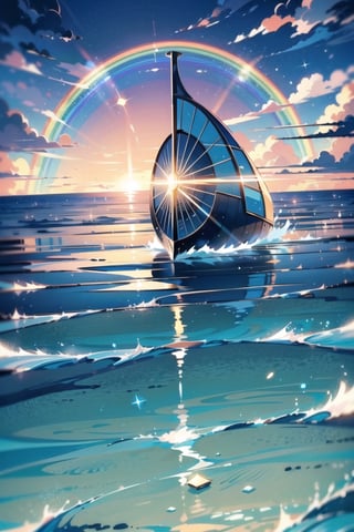 vibrant colors, female, masterpiece, sharp focus, best quality, depth of field, cinematic lighting, ((solo, one man )), (illustration, 8k CG, extremely detailed), masterpiece, ultra-detailed, **Title:** "Rainbow Radiance: Tranquil Seascape"

Underneath a brilliantly shining rainbow, the illustration captures a serene seascape with a clear sky reflecting in pristine waters. A fishing boat peacefully floats on the tranquil sea, creating a harmonious scene of natural beauty.

The detailed depiction showcases the vibrant colors of the rainbow as they gracefully arch across the sky, casting a radiant glow on the surroundings. The sparkling sea mirrors the clear sky, creating a sense of calmness and tranquility. The fishing boat adds a touch of human activity, harmonizing with the peacefulness of the entire composition.

In "Rainbow Radiance," the illustration invites viewers into a tranquil world where the brilliance of the rainbow meets the calm beauty of the sea, portraying a moment of serene harmony beneath the vivid colors of nature.