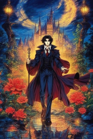 (Best quality) (masterpiece) A beautiful dark vampire portrait in the 1990 anime show, dark fantasy, ((vintage anime)) (((1990s anime))) , retro anime, fairytale, Classic fairytale, dark fairytale ,magical fantasy style, ominous background,pencil sketch, ,horror,2d_animated,EpicSky, 6000,2D, Beautiful young guy,blue_eyes,long_hair