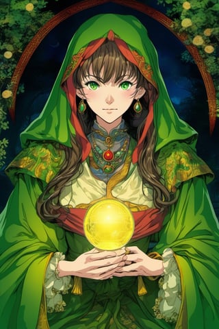 (Best quality) (masterpiece) A old dark fortuneteller portrait in the 1990 anime show, dark fantasy, ((vintage anime)) (((1990s anime))) , retro anime, fairytale, Classic fairytale, dark fairytale ,magical fantasy style, ominous background,pencil sketch, ,horror,2d_animated,EpicSky, 6000,2D, Old woman,green_eyes, wearing_cloak, in_a_tent