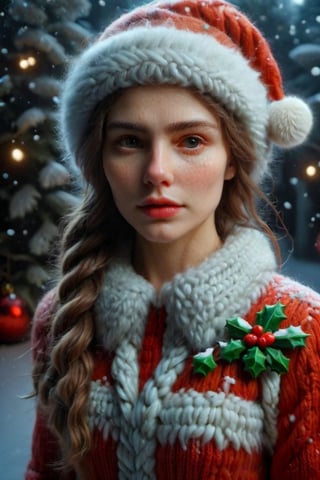 (Christmas:1.3)half body eyes shoot, Fashion photoshoot of 2 Siberian women with braided hair, wearing santa claus dress, on a snowy day in Siberia  ,ral-chrcrts,zwuul