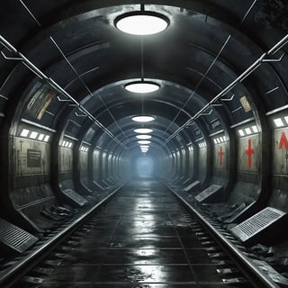 Dark fantasy of the Russian metro with survivers of the Ww3 after an nuclear strike, metro 2033 style