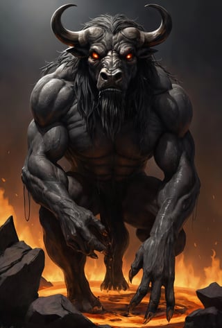  Shadow was in a dark place, and the thing staring at him wore a buffalo's head, rsnk and furry with huge wet eyes. Its body was a man's body, oiled and slick.((Theriocephaly)), FLAMES IN MOUTH, LIQUID MARBLE EYES,  ,darkart