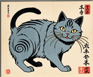 ukyoe woodblock drawing of an cat yokai