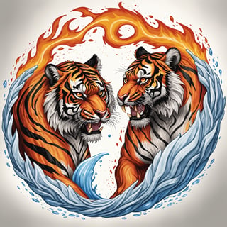 artwork drawing  of fire and ice forming a tiger