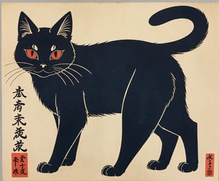 ukyoe woodblock drawing of an cat yokai