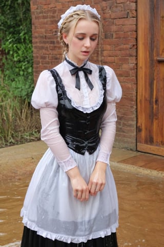 Maid, Dripping wet, blonde, braided hair,victorian dress,soakingwetclothes