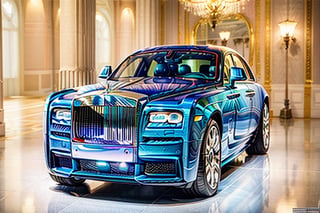 masterpiece, best quality, official_art, surreal photography of an exotic luxury rolls_royce, wide_shot, no_humans