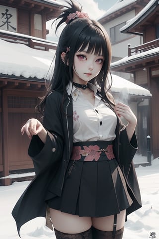 Anime ,hentai,(beautiful detailed face, beautiful detailed eyes),(((best quality,masterpiece))),(a beautiful girl,(flower pattern) kimono),(anime style),(Snow cover,night_sky ,fireworks,Matsuri, nature view),more detail XL,EpicSky,cloud,brown hair, red eyes, (((Open shirts))), ,shiro \(no game no life\),megumin_konosuba,mikan yuuki