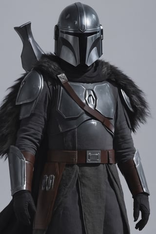 solo, 1boy, Mandalorian from starwars, upper body, male focus, armor, fur trim, helmet, shoulder armor, pauldrons, breastplate