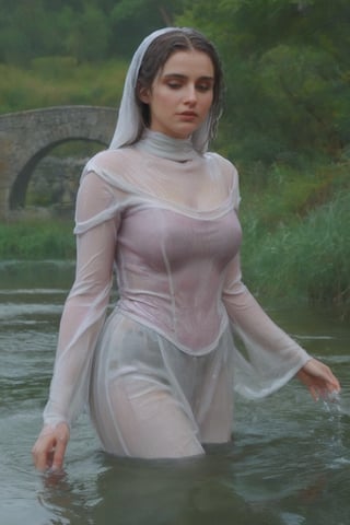 feforrest, otoko no ko, beret, pink capelet,(Analog style),turtleneck, masterpiece, best quality, ((wet robe)), choker,(corset), stone bridge, lake,crown, white ((wet ornate ballgown)), windswept amazing wet long hair,4k,( bokeh),absurdres, professional majestic oil painting by Ed Blinkey, Atey Ghailan, Studio Ghibli, by Jeremy Mann, Greg Manchess, Antonio Moro, trending on ArtStation, wet dark hair, trending on CGSociety, trending on deviantart, Intricate, High Detail, Sharp focus, dramatic, photorealistic painting art , Greg Rutkowski,(concept art from tangled),((beautiful faces, soakingwetclothes, wet clothes, wet hair, wet skin, submerged in water,  bathing in water:1.3)),soakingwetclothes,, wet skin, wet face, wet robe,, face focused
,soakingwetclothes,art_booster,indian,OnlySaree_Style,saree,saree influencer,hoopdress