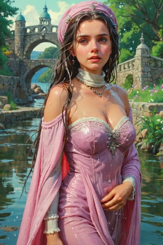 feforrest, otoko no ko, beret, pink capelet,(Analog style),turtleneck, masterpiece, best quality, ((wet robe)), choker,(corset), stone bridge, lake,crown, white ((wet ornate ballgown)), windswept amazing wet long hair,4k,( bokeh),absurdres, professional majestic oil painting by Ed Blinkey, Atey Ghailan, Studio Ghibli, by Jeremy Mann, Greg Manchess, Antonio Moro, trending on ArtStation, trending on CGSociety, trending on deviantart, Intricate, High Detail, Sharp focus, dramatic, photorealistic painting art , Greg Rutkowski,(concept art from tangled),((beautiful faces, soakingwetclothes, wet clothes, wet hair, wet skin, :1.3)),soakingwetclothes,, wet skin, wet face, wet robe,, face focused
,soakingwetclothes,art_booster,indian,OnlySaree_Style,saree,saree influencer