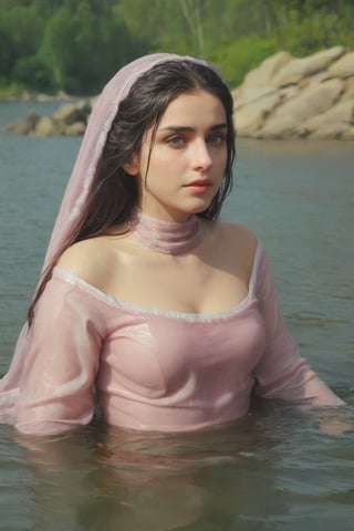 feforrest, otoko no ko, beret, pink capelet,(Analog style),turtleneck, masterpiece, best quality, ((wet robe)), choker,(corset), stone bridge, lake,crown, white ((wet ornate ballgown)), windswept amazing wet long hair,4k,( bokeh),absurdres, professional majestic oil painting by Ed Blinkey, Atey Ghailan, Studio Ghibli, by Jeremy Mann, Greg Manchess, Antonio Moro, trending on ArtStation, wet dark hair, trending on CGSociety, trending on deviantart, Intricate, High Detail, Sharp focus, dramatic, photorealistic painting art , Greg Rutkowski,(concept art from tangled),((beautiful faces, soakingwetclothes, wet clothes, wet hair, wet skin, submerged in water,  bathing in water:1.3)),soakingwetclothes,, wet skin, wet face, wet robe,, face focused
,soakingwetclothes,art_booster,indian,OnlySaree_Style,saree,saree influencer,hoopdress