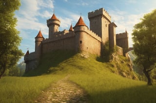 Medieval Castle, ground view, distance view, photo realistic