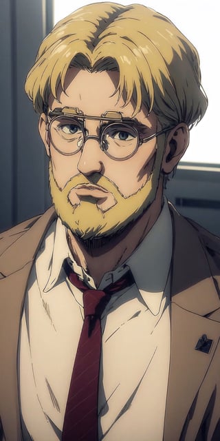 Zeke Yeager, blonde, beard, glasses, handsome, Masterpiece, high_resolution