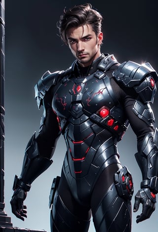 Hansome man, chiselled face, muscular body, blue eyes, detailed image, glossy metallic armour, Digital painting style, ((looking_at_viewer))