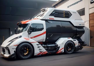 front side view of a Futuristic truck, sci-fi design, tech look,  aerodynamic, wide tyres, chromium plated alloy wheels rims, hyper-realistic, highly detailed machine parts, black & Red bodywork, black paintwork with contrast colours, 
DonMC3l3st14l3xpl0r3rsXL,stealthtech ,cyber_tech ,ftspcft