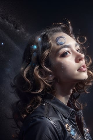 Curly hair, high_quality, 4k, details, realistic, astronimic background, show face