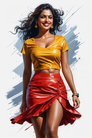  sketch of a happy sexy  mallu woman of age 36 , ,wearing skirt and top , extreme details, morning time, brush strokes, cross hatches, smudges, painting artwork, painting, illustration, artwork, half done sketch, ,oil paint, 8k resolution, masterpiece,image must have a mysterious look and incredible masterpiece quality - It must be in high resolution (8k) with super details and a lot of attention to small details - The image must present macro details and include volumetric light - The image must be absolutely perfect, with super detailed texture and realistic reflections on surfaces - Cinematic effects must be applied to the image for added effect - The proportions of the object must match the aspect ratio of the screen, while the object must be located in the center - The image must occupy the entire screen and be in UHD (ultra high resolution format definition). Olga Ester style

,Leonardo Style