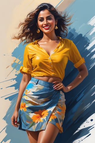  sketch of a happy sexy  mallu woman of age 36 , ,wearing skirt and top , extreme details, morning time, brush strokes, cross hatches, smudges, painting artwork, painting, illustration, artwork, half done sketch, ,oil paint, 8k resolution, masterpiece,image must have a mysterious look and incredible masterpiece quality - It must be in high resolution (8k) with super details and a lot of attention to small details - The image must present macro details and include volumetric light - The image must be absolutely perfect, with super detailed texture and realistic reflections on surfaces - Cinematic effects must be applied to the image for added effect - The proportions of the object must match the aspect ratio of the screen, while the object must be located in the center - The image must occupy the entire screen and be in UHD (ultra high resolution format definition). Olga Ester style

,Leonardo Style