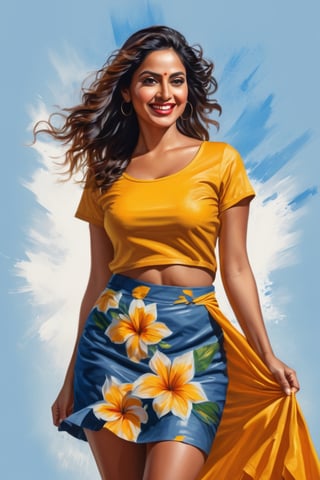  sketch of a happy sexy  mallu woman of age 36 , ,wearing skirt and top , extreme details, morning time, brush strokes, cross hatches, smudges, painting artwork, painting, illustration, artwork, half done sketch, ,oil paint, 8k resolution, masterpiece,image must have a mysterious look and incredible masterpiece quality - It must be in high resolution (8k) with super details and a lot of attention to small details - The image must present macro details and include volumetric light - The image must be absolutely perfect, with super detailed texture and realistic reflections on surfaces - Cinematic effects must be applied to the image for added effect - The proportions of the object must match the aspect ratio of the screen, while the object must be located in the center - The image must occupy the entire screen and be in UHD (ultra high resolution format definition). Olga Ester style

,Leonardo Style