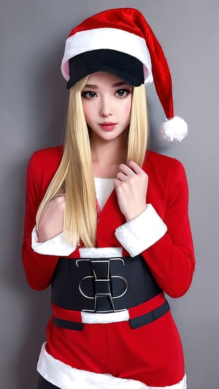 masterpiece,  best quality,  1girl,  solo,  gakuran,  christmas hat, christmas suit, long hair,  Naruto uzumaki,  long blonde hair,  spiked hair , n4rut0, facial mark,  forehead protector,  konohagakure symbol,izumi ran,transgirl