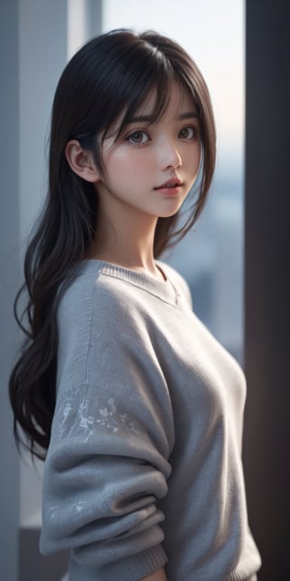 ((1 Taiwan girl, 18 year old girl)),whole body,  beautiful shining body,((black hair:1.3)),big eyes, beautiful girl with fine details, Beautiful and delicate eyes, detailed face, Beautiful eyes,((realism )), dynamic far view shot,cinematic lighting, perfect composition, by sumic.mic, ultra detailed, official art, masterpiece, (best quality:1.3), reflections, extremely detailed cg unity 8k wallpaper, detailed backgroandund, masterpiece, best quality , (masterpiece), (best quality:1.4), (ultra highres:1.2), (hyperrealistic:1.4), (photorealistic:1.2), best quality, high quality, highres, detail enhancement,((long hair)),((Sweater:1.2)),((5 star hotel lobby))