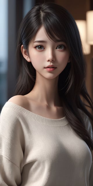 ((1 Taiwan girl, 18 year old girl)),whole body,  beautiful shining body,((black hair:1.3)),big eyes, beautiful girl with fine details, Beautiful and delicate eyes, detailed face, Beautiful eyes,((realism )), dynamic far view shot,cinematic lighting, perfect composition, by sumic.mic, ultra detailed, official art, masterpiece, (best quality:1.3), reflections, extremely detailed cg unity 8k wallpaper, detailed backgroandund, masterpiece, best quality , (masterpiece), (best quality:1.4), (ultra highres:1.2), (hyperrealistic:1.4), (photorealistic:1.2), best quality, high quality, highres, detail enhancement,((long hair)),((Sweater:1.2)),((5 star hotel lobby))