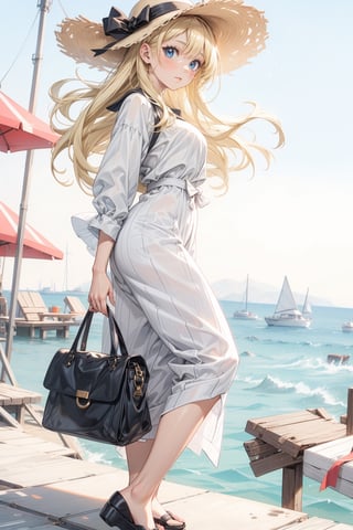//Character
1girl, masterpiece, best quality, aesthetic, 
(long blonde hair:1.6), (close-up:1.1), 
BREAK
//Fashions 
Nautical Chic - Greek Cabin Attendant,
BREAK
Striped Blouse and Culottes,
Capture the essence of the Greek seaside with a striped blouse paired with comfortable culottes,
BREAK
Enhance the look with a stylish sun hat,
adding a touch of glamour to the nautical theme,
BREAK
Espadrille Wedges,
Choose espadrille wedges for footwear, perfect for a coastal-inspired cabin attendant ensemble,
BREAK
