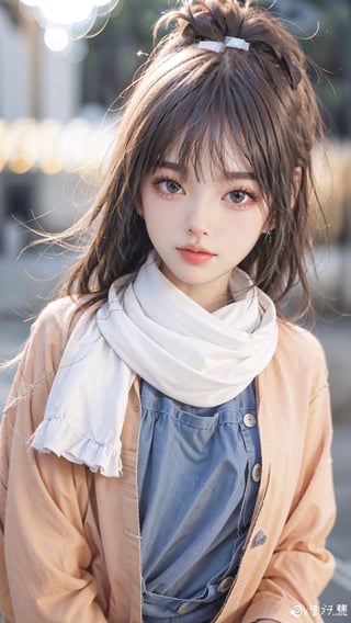 Close up shot, café , street, lamps lighting, perfect face, depth of field, flowers blooming, masterpiece, best quality, realistic, 8k, official art, cinematic light, ultra high res, Winter style, yellow flowers falling, 1girl, wearing fluffy coat and scarf 
and jeans, standing by the flowers blooming tree, day, sunlight, light on face, earrings , jewelry , necklace , waitress, Nature reserve, hair light,AI_Misaki,3d toon style, flowers blooming bokeh background, full body, portrait photography realistic high quality 