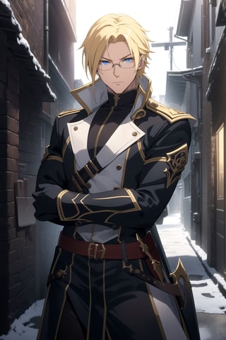 (Masterpiece, Best Quality), (A Youthful 23-Year-Old European Male Demon Slayer), (Messy Blonde Hair), (Piercing Blue Eyes with Glasses), (Fair Skin), (Clad in White Tactical Modern Demon Hunter Attire), (Urban Alley at Night:1.4), (Dynamic Pose:1.2), Centered, (Half Body Shot:1.4), (From Front Shot:1.4), Insane Details, Intricate Face Detail, Intricate Hand Details, Cinematic Shot and Lighting, Realistic and Vibrant Colors, Sharp Focus, Ultra Detailed, Realistic Images, Depth of Field, Incredibly Realistic Environment and Scene, Master Composition and Cinematography,castlevania style