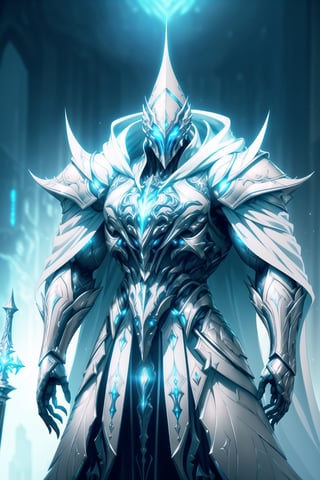 (Masterpiece, Best Quality), (Battle Priest in Warframe Style Armor), (Masculine Appearance:1.4), (Muscular Frame Build:1.2), (Glowing Blue Eyes), (Wearing White and Blue Templar-Themed Armored Robe, White Hood, and White Flowing Cloak:1.4), (Wielding a Silver Mace:1.4) (Cathedral Hall at Night:1.4), (Action Pose:1.4), Centered, (Half Body Shot:1.4), (From Front Shot:1.2), Insane Details, Intricate Face Detail, Intricate Hand Details, Cinematic Shot and Lighting, Realistic and Vibrant Colors, Sharp Focus, Ultra Detailed, Realistic Images, Depth of Field, Incredibly Realistic Environment and Scene, Master Composition and Cinematography, castlevania style,castlevania style,WARFRAME