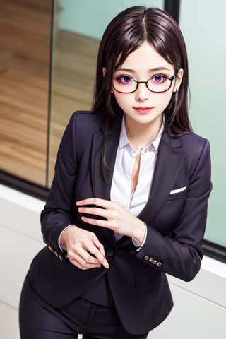 masterpiece, best quality, high definition, 
Kaori Houjou, solo, (purple eyes:1.2), (black hair:1.2), long hair, (tight business suit:1.4), (business lady:1.3), (elegant fashion glasses:1.3), (elegant, feminine, sophisticated), (cute girl), gorgeous face, gorgeous eyes, detailed face, detailed hands, smile, photorealistic, asian face