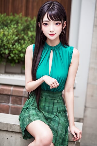masterpiece, best quality, high definition, 
Kaori Houjou, solo, (purple eyes:1.1), (black hair:1.2), long hair, (green blouse, green knee-length skirt), (elegant, feminine, sophisticated), (cute girl), gorgeous face, gorgeous eyes, detailed face, detailed hands, smile, photorealistic, (asian face:1.2)
