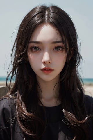 a 20 yo woman, dark hair, black hair, high contrast, (direct lighting, natural skin texture,  hyperrealism,  soft light,  sharp), chromatic_background, simple background, (((looking_at_viewer,  pov_eye_contact,  looking_at_camera,  headshot,  head_portrait,  headshot_portrait,  facing front))), big lips, looking_at_viewer,  pov_eye_contact,  looking_at_camera,  headshot,  head_portrait,  headshot_portrait,  facing front, Detailedface, Detailedeyes, 