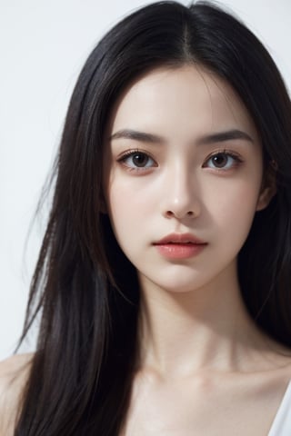 a 20 yo woman, dark hair, black hair, high contrast, (direct lighting, natural skin texture,  hyperrealism,  soft light,  sharp), chromatic_background, simple background, (((looking_at_viewer,  pov_eye_contact,  looking_at_camera,  headshot,  head_portrait,  headshot_portrait,  facing front))), big lips, looking_at_viewer,  pov_eye_contact,  looking_at_camera,  headshot,  head_portrait,  headshot_portrait,  facing front, Detailedface, Detailedeyes, 