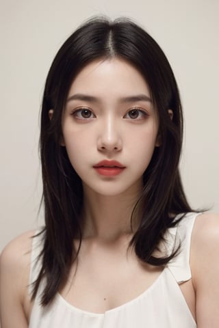 a 20 yo woman, dark hair, black hair, high contrast, (direct lighting, natural skin texture,  hyperrealism,  soft light,  sharp), chromatic_background, simple background, (((looking_at_viewer,  pov_eye_contact,  looking_at_camera,  headshot,  head_portrait,  headshot_portrait,  facing front))), big lips, looking_at_viewer,  pov_eye_contact,  looking_at_camera,  headshot,  head_portrait,  headshot_portrait,  facing front, Detailedface, Detailedeyes, 