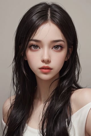 a 20 yo woman, dark eyes, dark hair, black hair, high contrast, (direct lighting, natural skin texture,  hyperrealism,  soft light,  sharp), chromatic_background, simple background, (((looking_at_viewer,  pov_eye_contact,  looking_at_camera,  headshot,  head_portrait,  headshot_portrait,  facing front))), big lips, plump lips, large lips, looking_at_viewer,  pov_eye_contact,  looking_at_camera,  headshot,  head_portrait,  headshot_portrait,  facing front, Detailedface, Detailedeyes, 