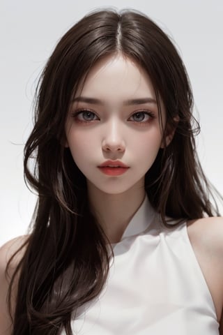 a 20 yo woman, long hair, high contrast, (direct lighting, natural skin texture,  hyperrealism,  soft light,  sharp), chromatic_background, simple background, (((looking_at_viewer,  pov_eye_contact,  looking_at_camera,  headshot,  head_portrait,  headshot_portrait,  facing front))), big lips, looking_at_viewer,  pov_eye_contact,  looking_at_camera,  headshot,  head_portrait,  headshot_portrait,  facing front, Detailedface, Detailedeyes, 