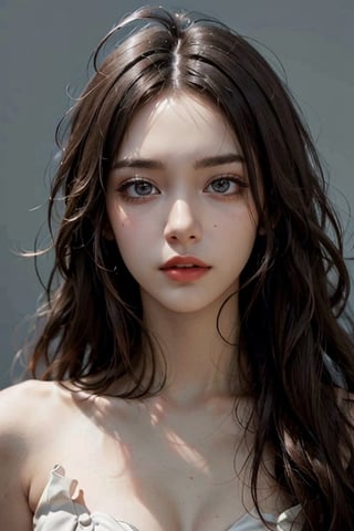 a 20 yo woman, long hair, high contrast, (direct lighting, natural skin texture,  hyperrealism,  soft light,  sharp), chromatic_background, simple background, (((looking_at_viewer,  pov_eye_contact,  looking_at_camera,  headshot,  head_portrait,  headshot_portrait,  facing front))), big lips, looking_at_viewer,  pov_eye_contact,  looking_at_camera,  headshot,  head_portrait,  headshot_portrait,  facing front, Detailedface, Detailedeyes, perfecteyes,long hair