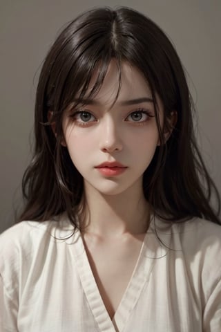 a 20 yo woman, dark eyes, dark hair, black hair, high contrast, (direct lighting, natural skin texture,  hyperrealism,  soft light,  sharp), chromatic_background, simple background, (((looking_at_viewer,  pov_eye_contact,  looking_at_camera,  headshot,  head_portrait,  headshot_portrait,  facing front))), big lips, plump lips, large lips, looking_at_viewer,  pov_eye_contact,  looking_at_camera,  headshot,  head_portrait,  headshot_portrait,  facing front, Detailedface, Detailedeyes, 