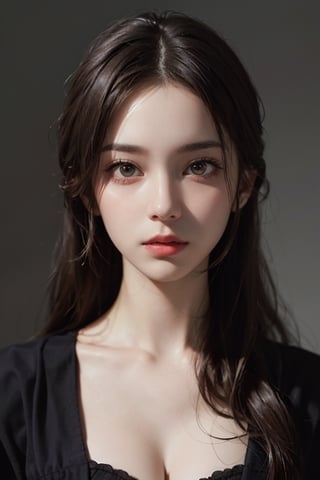 a 20 yo woman, long hair, high contrast, (direct lighting, natural skin texture,  hyperrealism,  soft light,  sharp), chromatic_background, simple background, (((looking_at_viewer,  pov_eye_contact,  looking_at_camera,  headshot,  head_portrait,  headshot_portrait,  facing front))), big lips, looking_at_viewer,  pov_eye_contact,  looking_at_camera,  headshot,  head_portrait,  headshot_portrait,  facing front, Detailedface, Detailedeyes,