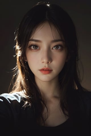 a 18 yo woman, direct lighting,  long hair,  soothing tones,  high contrast,  (natural skin texture,  hyperrealism,  soft light,  sharp), chromatic_background, simple background, (((looking_at_viewer,  pov_eye_contact,  looking_at_camera,  headshot,  head_portrait,  headshot_portrait,  facing front))), big lips, looking_at_viewer,  pov_eye_contact,  looking_at_camera,  headshot,  head_portrait,  headshot_portrait,  facing front, Detailedface, Detailedeyes,Detailedface,glitter