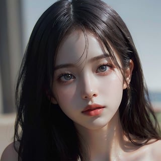 a 20 yo woman,long hair,dark theme, soothing tones, muted colors, high contrast, (natural skin texture, hyperrealism, soft light, sharp),chromatic_background,simple background,(((looking_at_viewer,  pov_eye_contact,  looking_at_camera,  headshot,  head_portrait,  headshot_portrait,  facing front))),big lips,